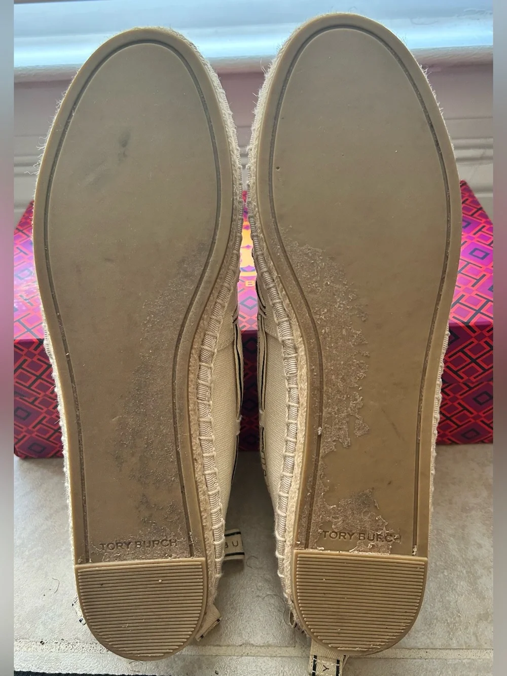 Tory Burch Cream Logo Ribbon Espadrille Flats